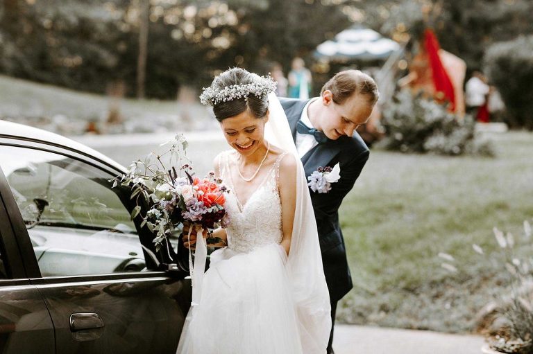 Bride and groom leaving church