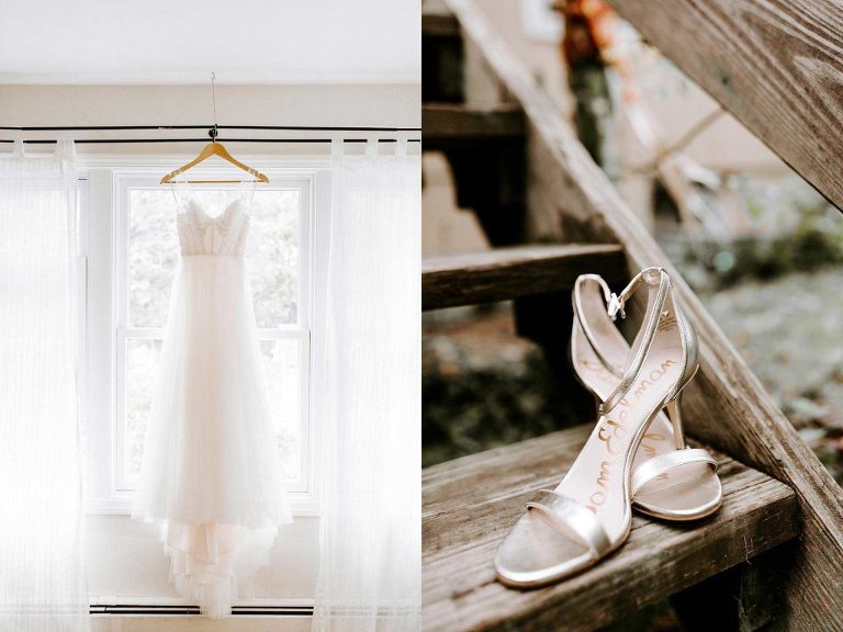 Wedding gown and bridal shoes