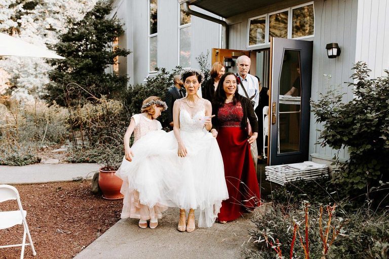 Bride walking out of church