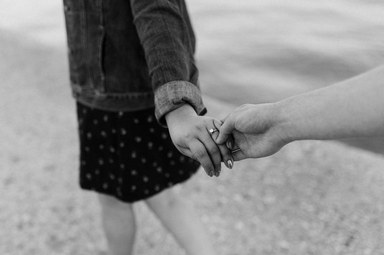 Black and white engagement photo
