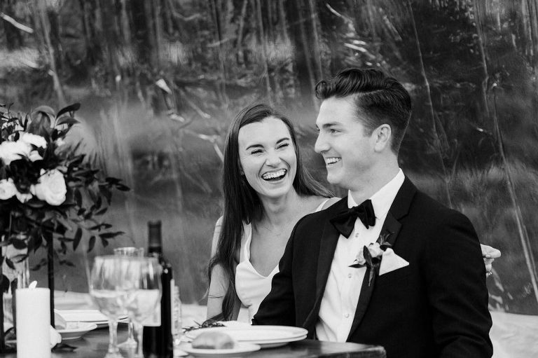 Black and white photo during reception